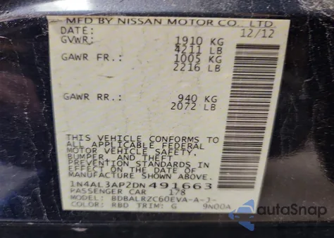 2013 Nissan Altima 2.5 z USA, uszkodzony, nr VIN 1N4AL3AP2DN491663